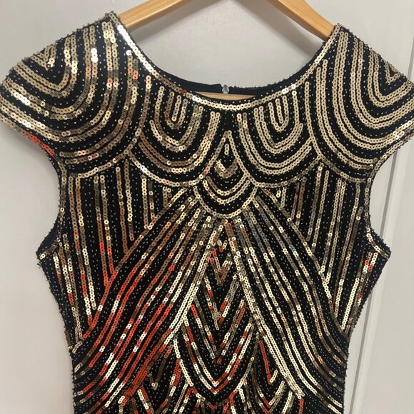 Flapper Costume Black Gold Sequins 1920s Set Size Medium - Picture 4 of 8